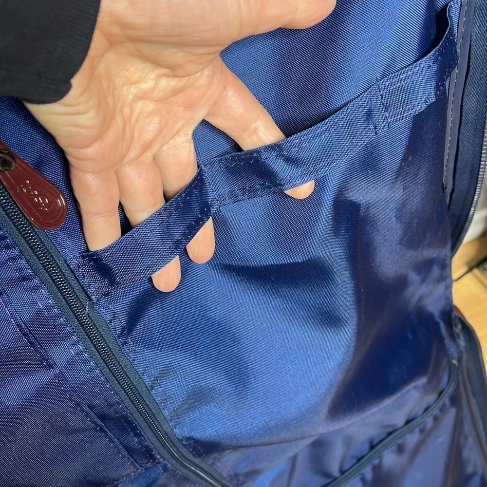 YSL Yves Saint Laurent 1970’s Blue Nylon Logo Folding Zip Around Garment Bag